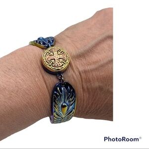 Celtic Cross Retro Snap Jewelry Multicolored Feather Spoon Bracelet!
